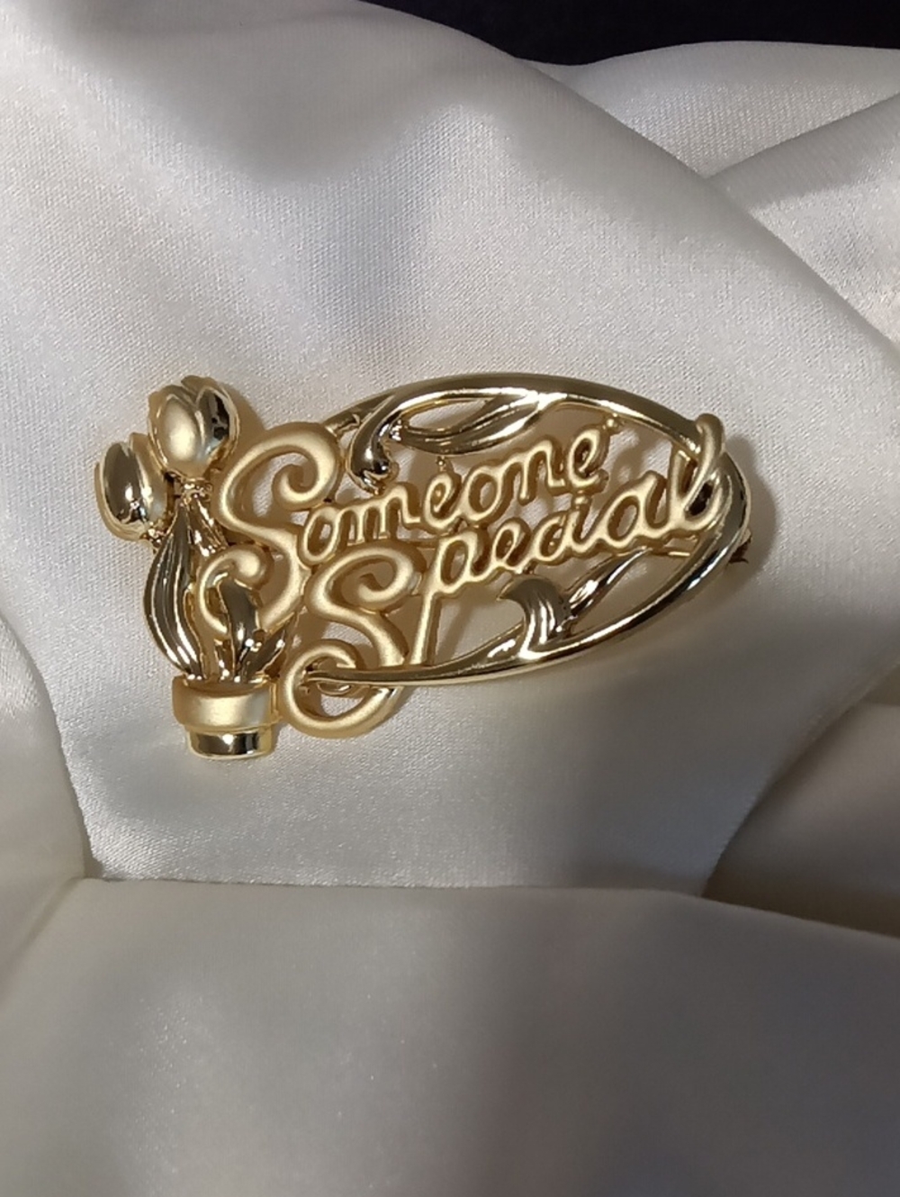 Gold-Tone "Someone Special" Floral Script Brooch